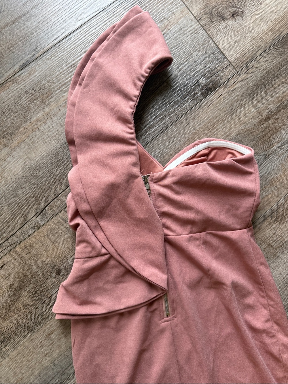 One-Shoulder Ruffle Midi Dress in Rose - Picture 5 of 7
